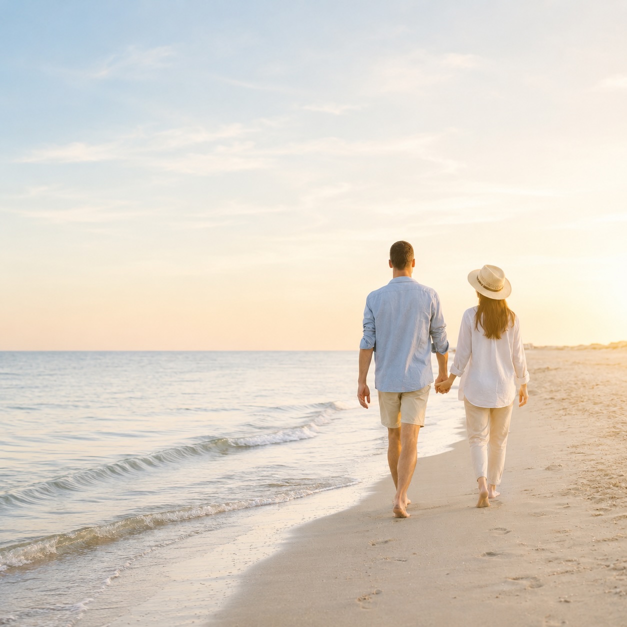 Paar geht Hand in Hand am Strand entlang als Symbol für Hypnose bei sexuellen Funktionsstörungen in Cuxhaven.